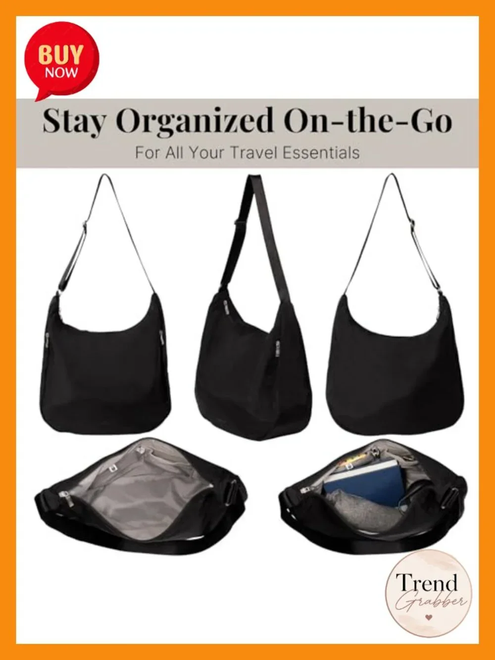 Hobo Crossbody Bag - Lightweight Nylon Travel Purse with RFID Protection